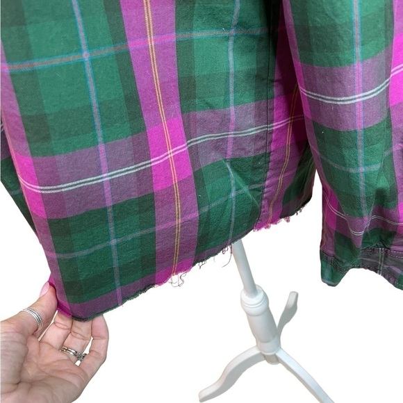 Current Elliott The Ivie Plaid Shirt pink & green Button down size 3 - Picture 8 of 17